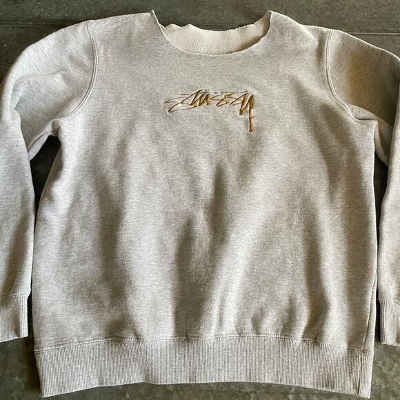 Stussy Tops - Stussy Gold Embroidered Logo Sweatshirt Gray Small Vintage 90s Y2K Surf Skate